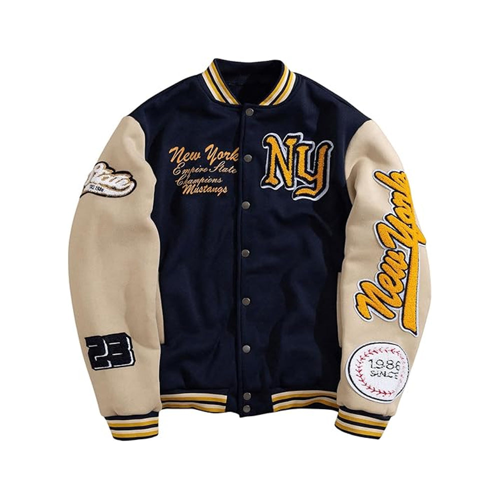 Premium Leather Varsity Bomber Jacket