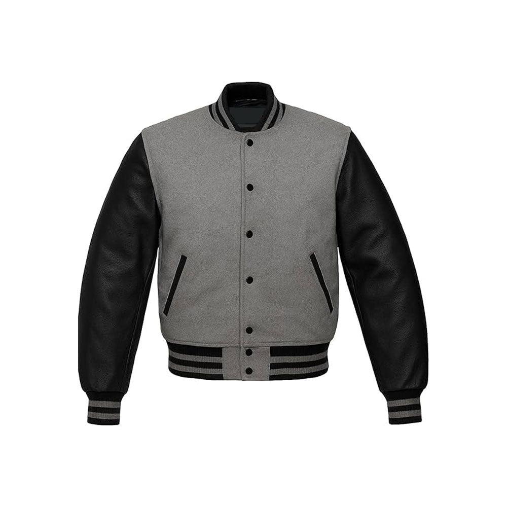 Wool Varsity Coat Accented with Smooth Leather Sleeves