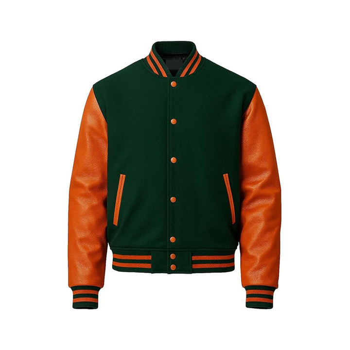 Classic Sports Varsity Jacket with Durable Leather Sleeves