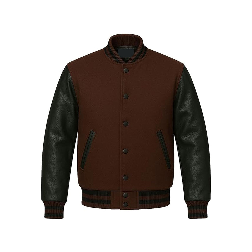 Lightweight Wool Varsity Jacket Enhanced with Leather Sleeves