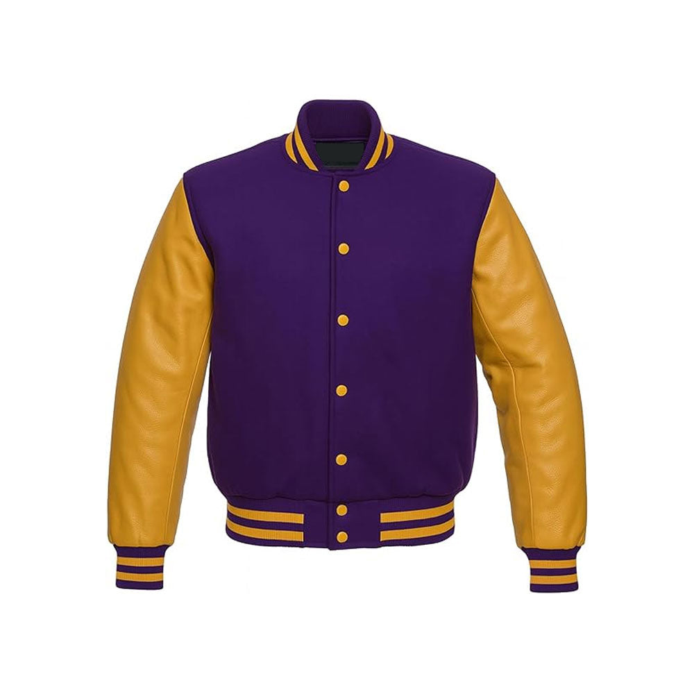 Two-Tone College Jacket with Sleek Leather Sleeves