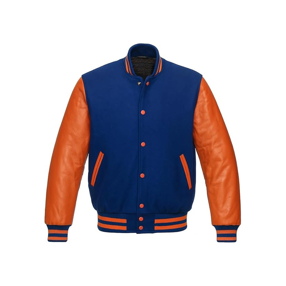 Two-Tone Wool & Leather Sleeve Letterman Jacket