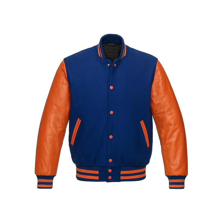 Two-Tone Wool & Leather Sleeve Letterman Jacket