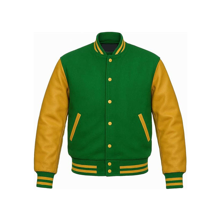 Bold Contrast Varsity Jacket with Genuine Leather Arms