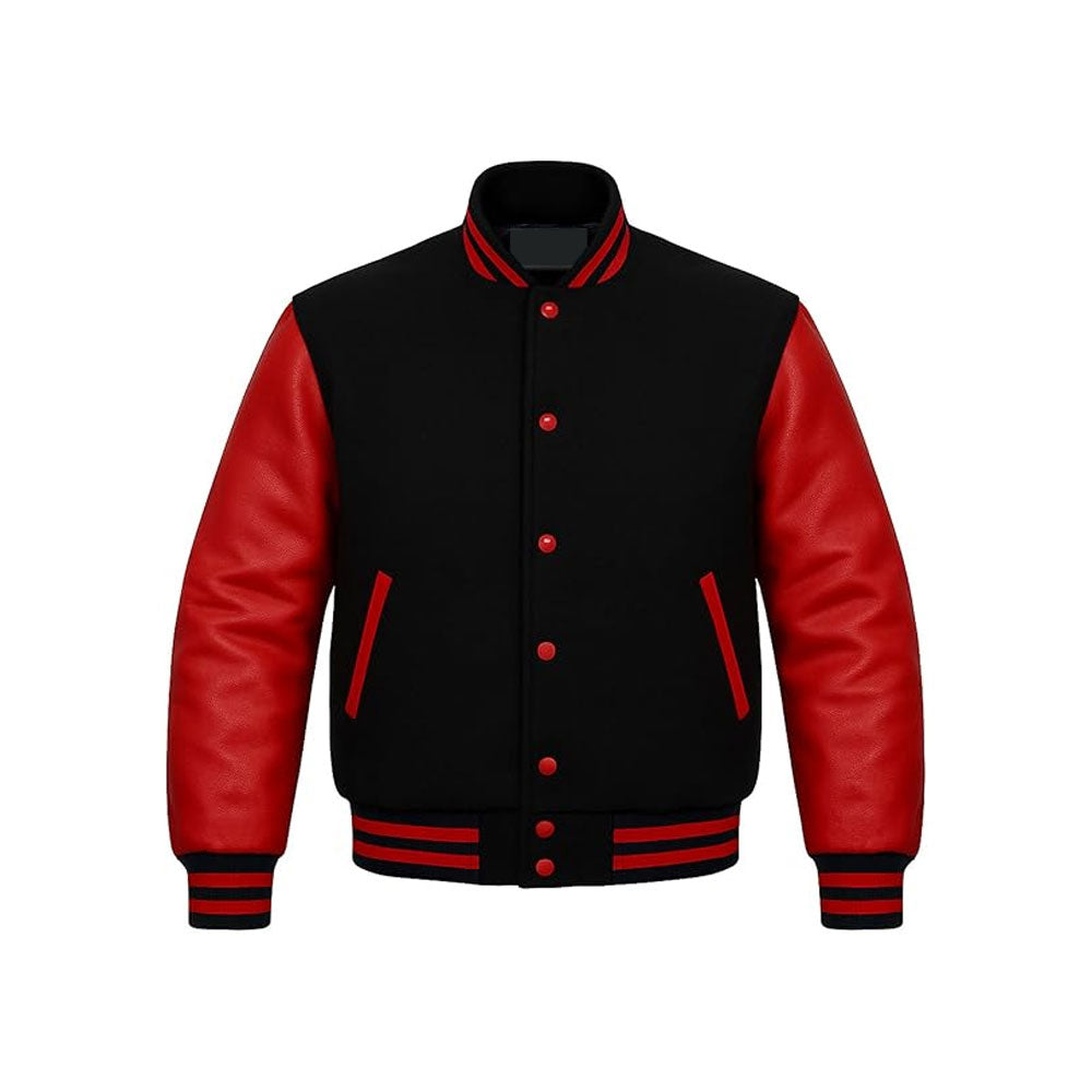 Classic Collegiate Letterman Jacket with Leather-Trimmed Sleeves
