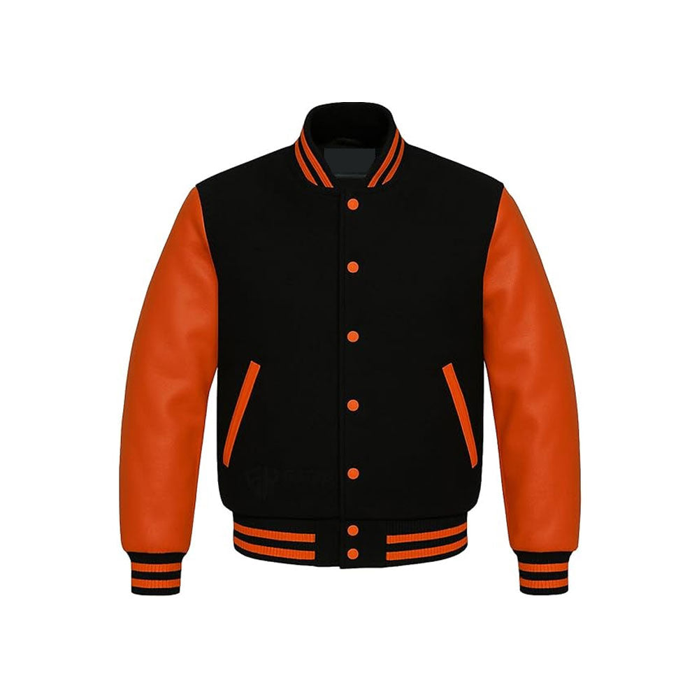 Urban Street Varsity Jacket with Full-Grain Leather Sleeves