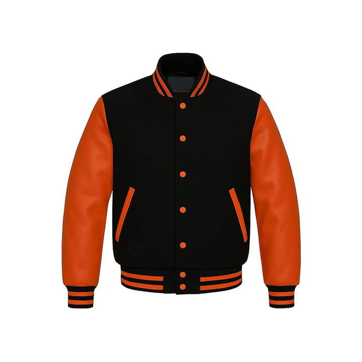 Urban Street Varsity Jacket with Full-Grain Leather Sleeves