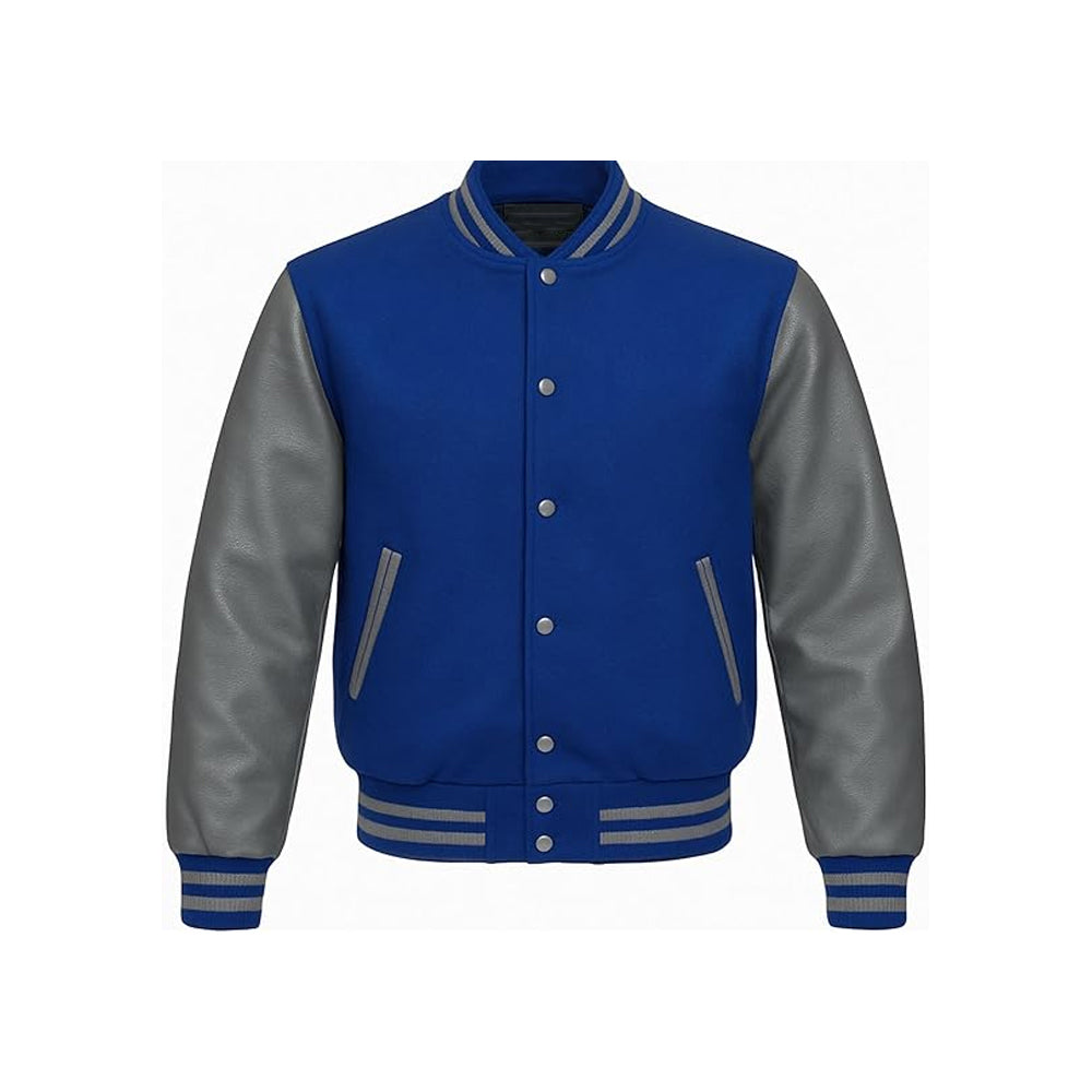 Vintage-Style Letterman Jacket with Contrast Leather Arms