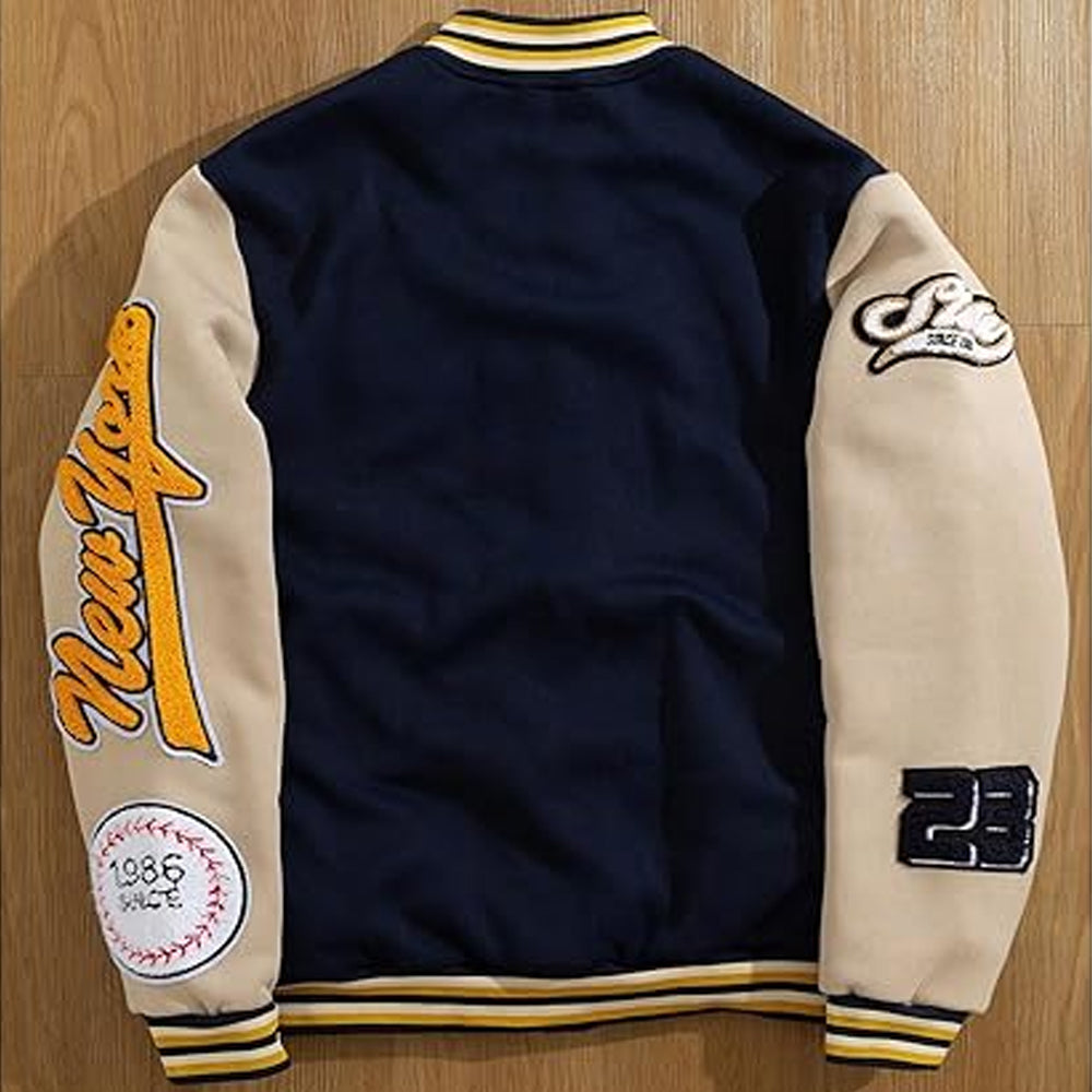 Premium Leather Varsity Bomber Jacket