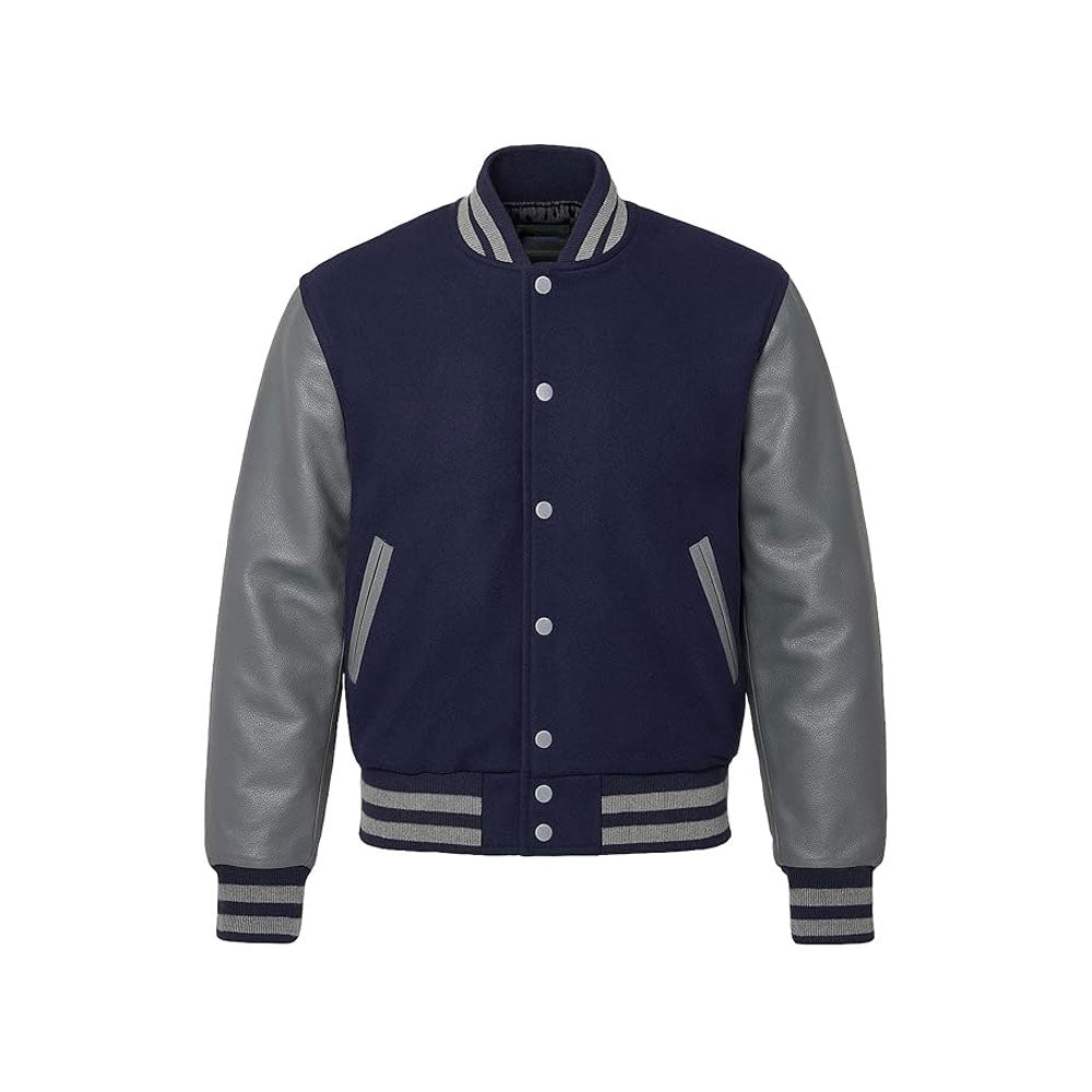 Streetwear Varsity Jacket with Full-Grain Leather Sleeves