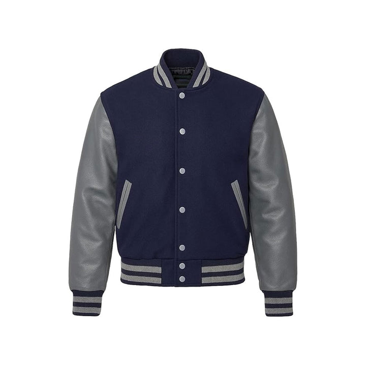 Streetwear Varsity Jacket with Full-Grain Leather Sleeves