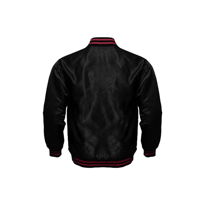 Classic Satin Varsity Full-Snap Jacket – Black