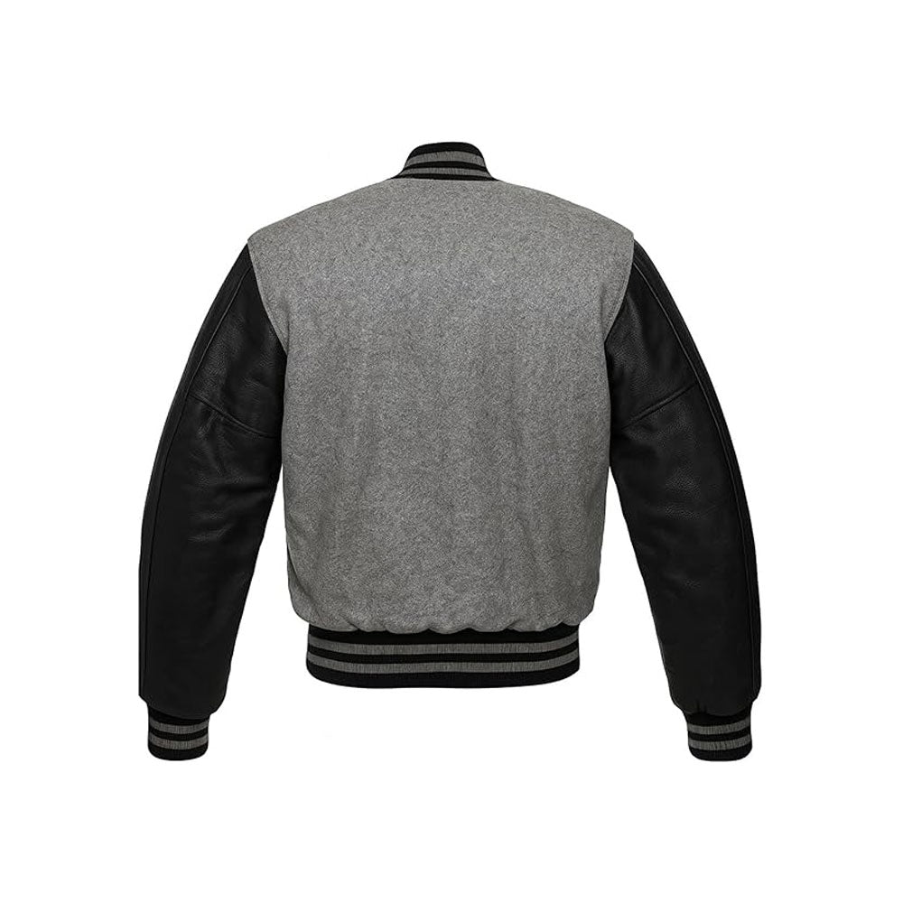 Wool Varsity Coat Accented with Smooth Leather Sleeves