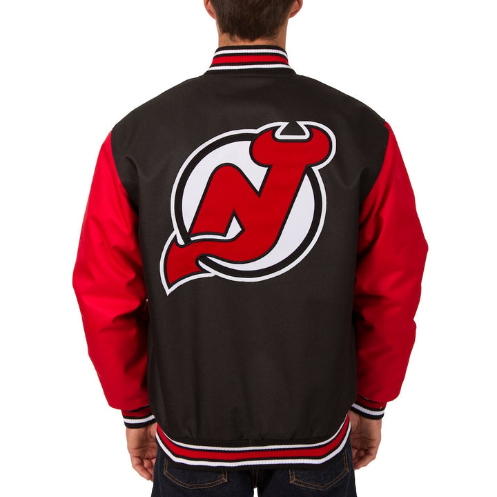Men's New Jersey Devils JH Design Black Two Hit Poly Twill Jacket