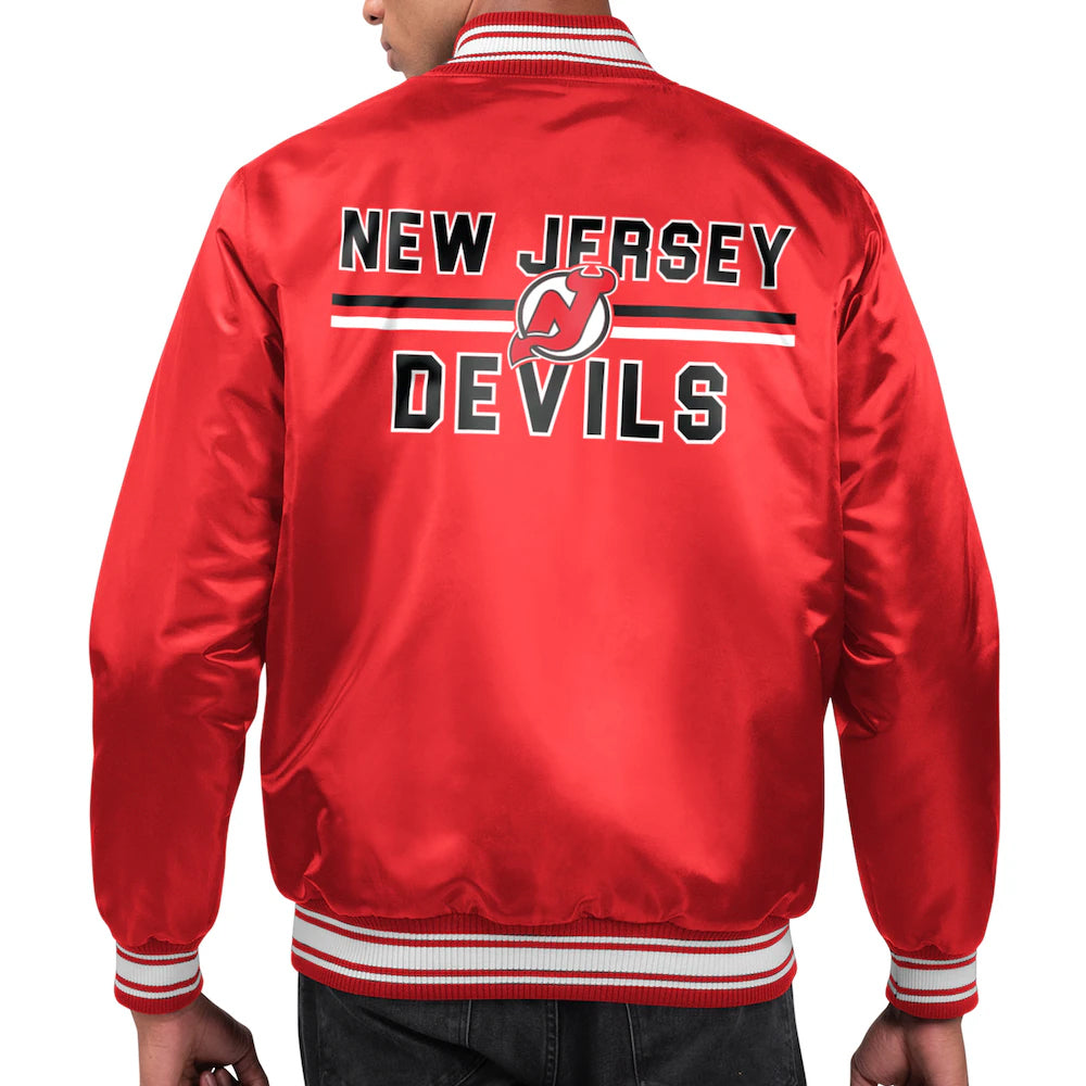 Men's New Jersey Devils Starter Red Printed Team Logo Satin Varsity Full-Snap Jacket
