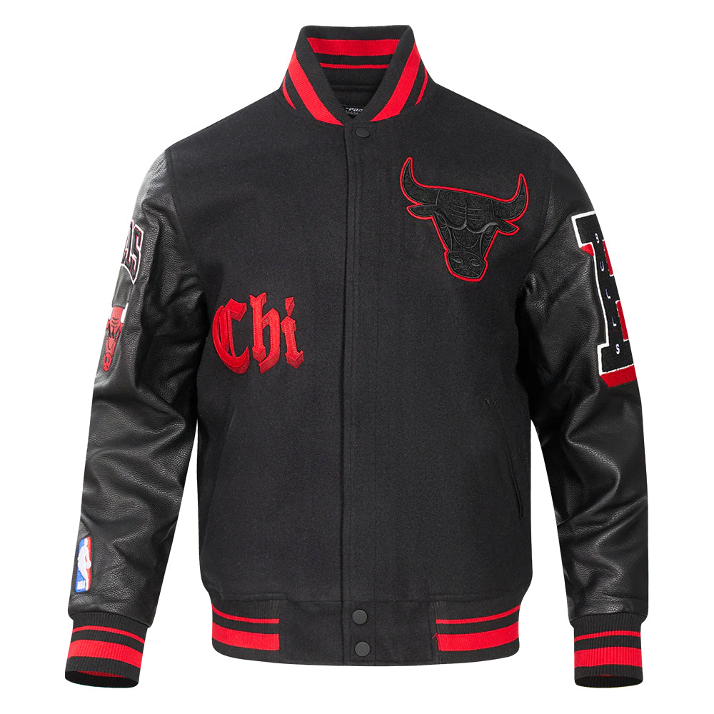 NBA CHICAGO BULLS OLD ENGLISH MEN'S RIB WOOL VARSITY JACKET