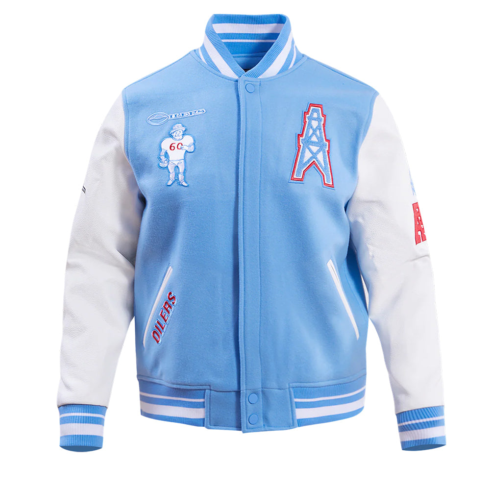 NFL HOUSTON OILERS RETRO CLASSIC MEN'S RIB WOOL VARSITY JACKET