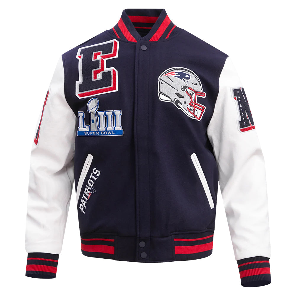 NFL NEW ENGLAND PATRIOTS MASHUP MEN'S RIB WOOL VARSITY JACKET