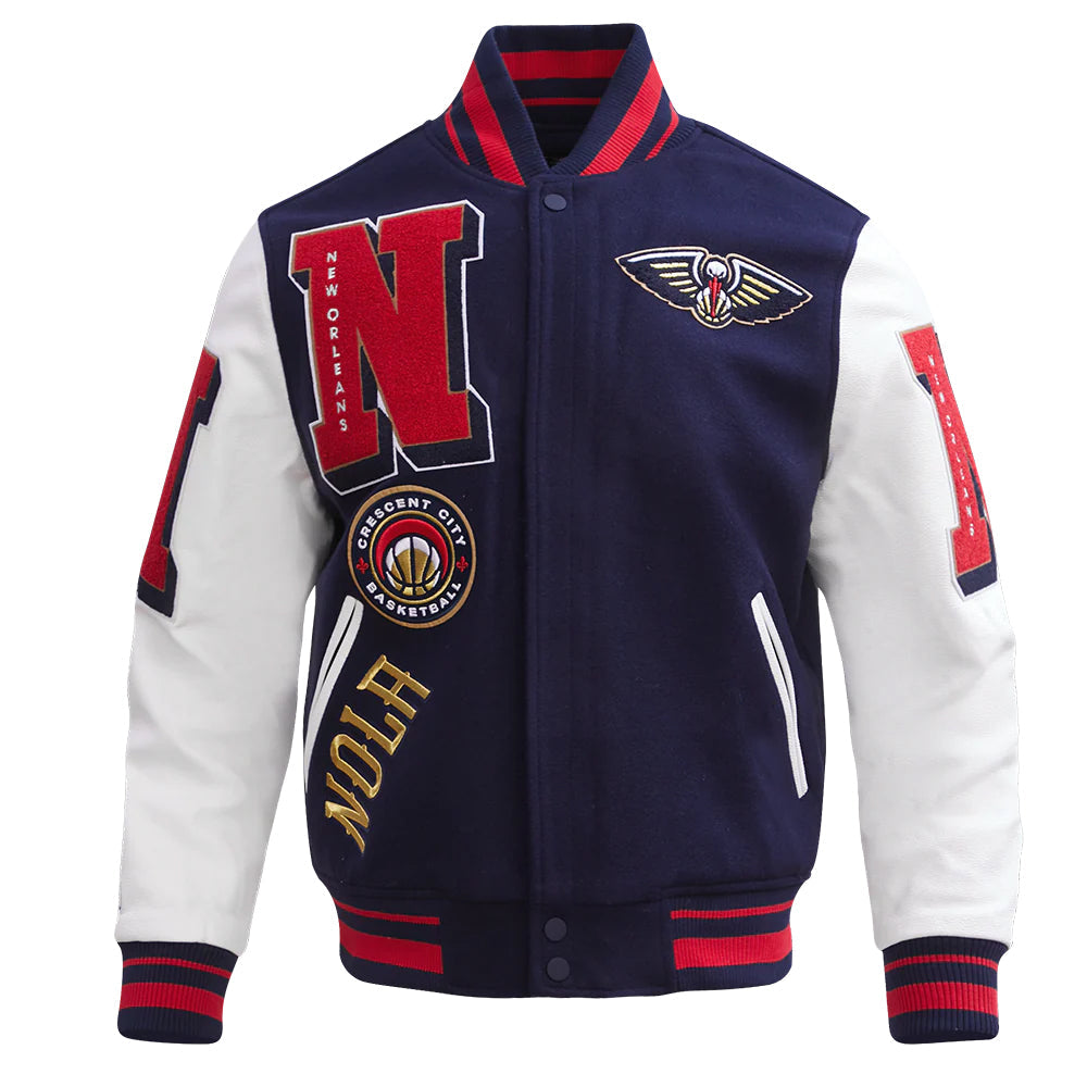 NBA NEW ORLEANS PELICANS MASHUP MEN'S RIB WOOL VARSITY JACKET