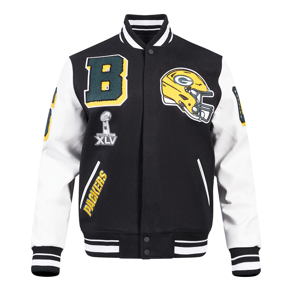 NFL GREEN BAY PACKERS MASHUP MEN'S RIB WOOL VARSITY JACKET