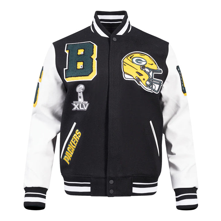 NFL GREEN BAY PACKERS MASHUP MEN'S RIB WOOL VARSITY JACKET