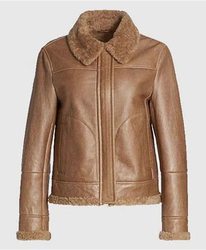 Monica Shearling Fur Lined Brown Jacket