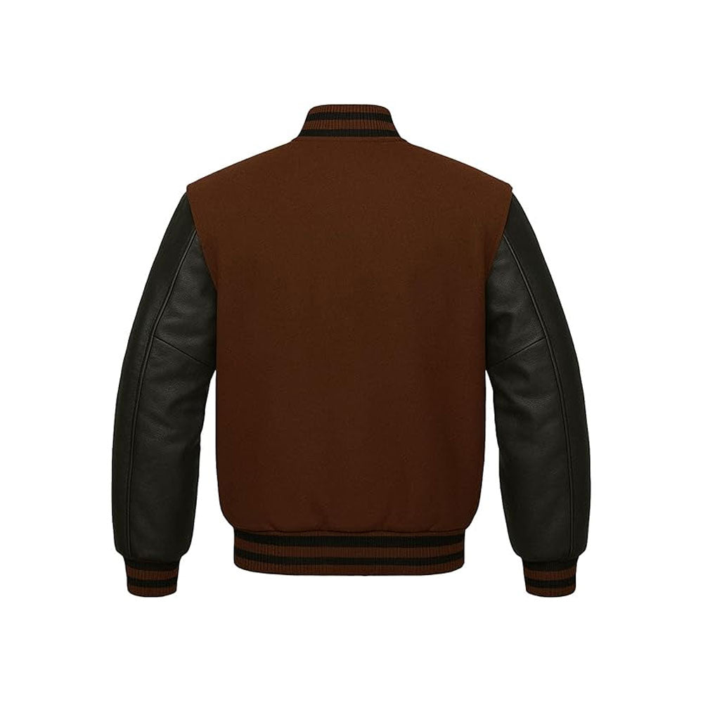 Lightweight Wool Varsity Jacket Enhanced with Leather Sleeves