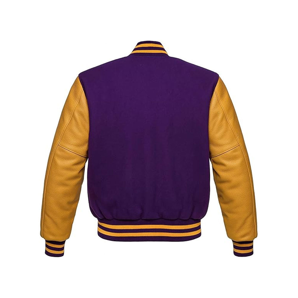 Two-Tone College Jacket with Sleek Leather Sleeves