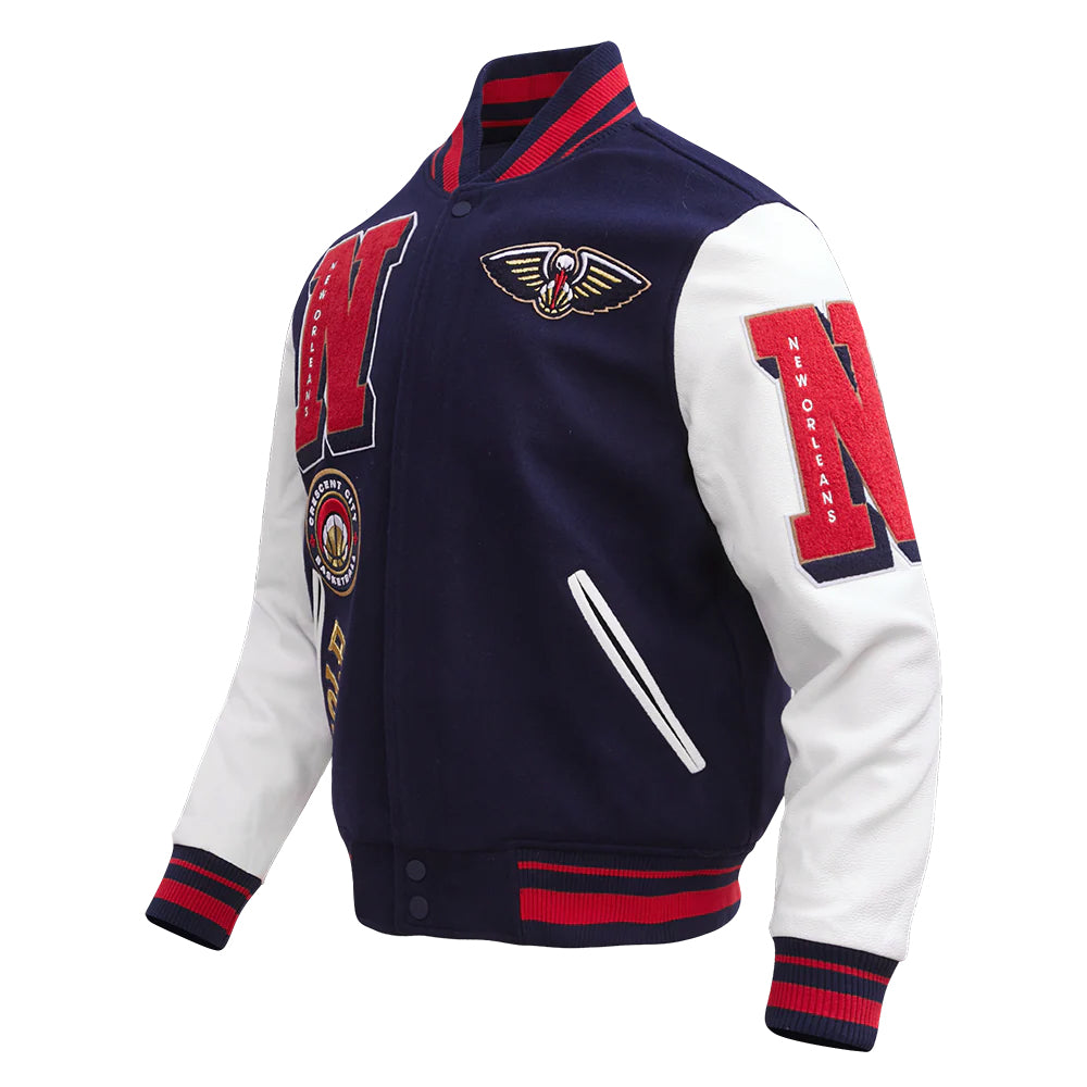 NBA NEW ORLEANS PELICANS MASHUP MEN'S RIB WOOL VARSITY JACKET
