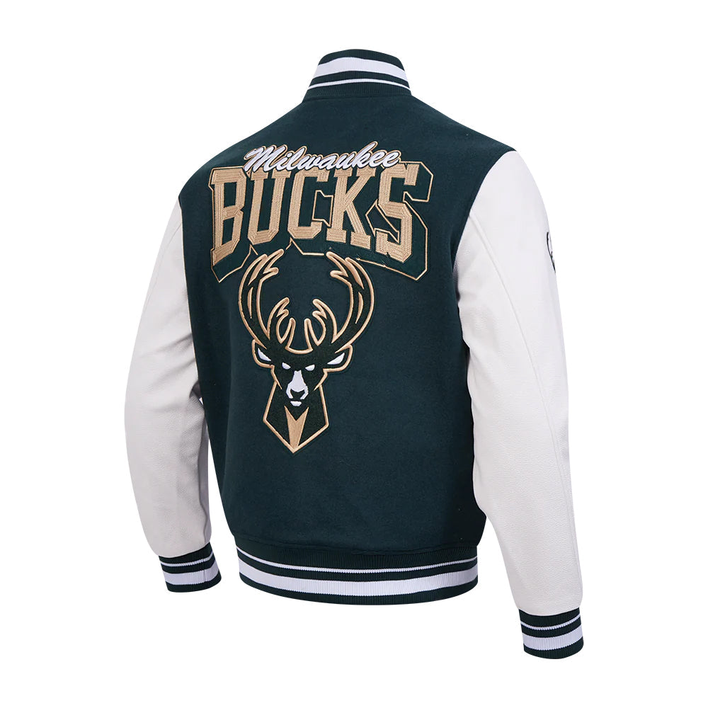 NBA MILWAUKEE BUCKS TEAM BADGE MEN'S RIB WOOL VARSITY JACKET