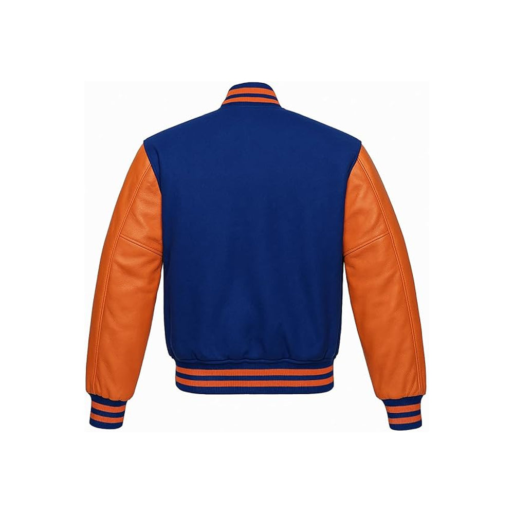 Two-Tone Wool & Leather Sleeve Letterman Jacket