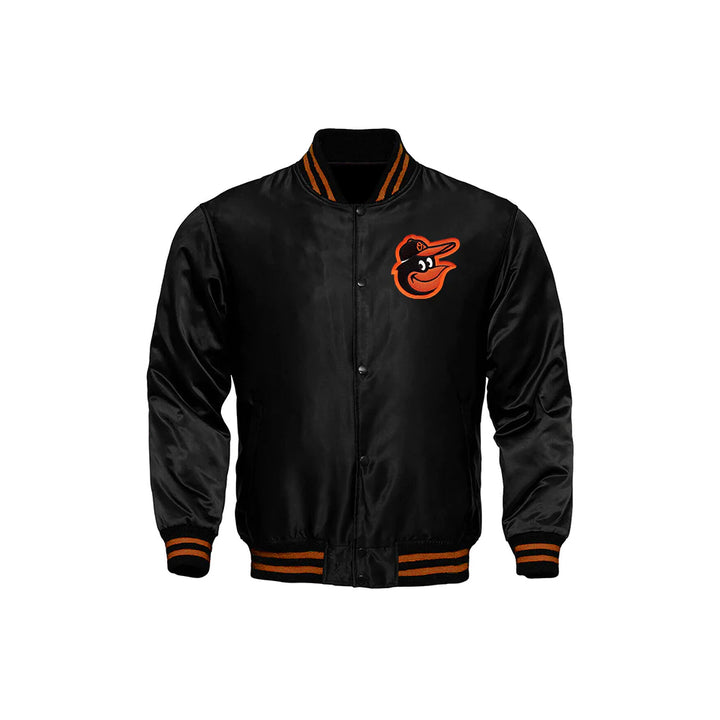 Classic Satin Varsity Full-Snap Jacket – Black