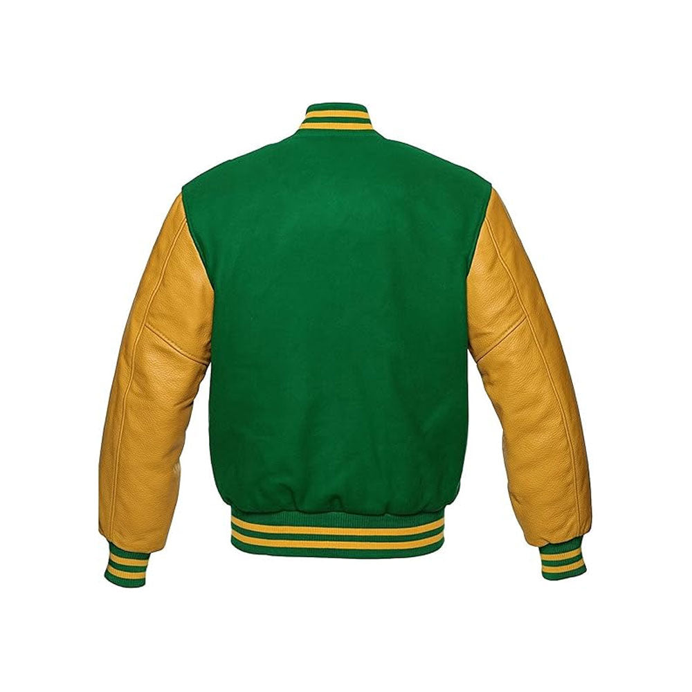 Bold Contrast Varsity Jacket with Genuine Leather Arms