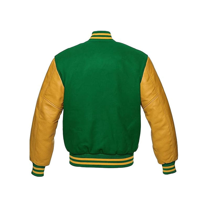 Bold Contrast Varsity Jacket with Genuine Leather Arms