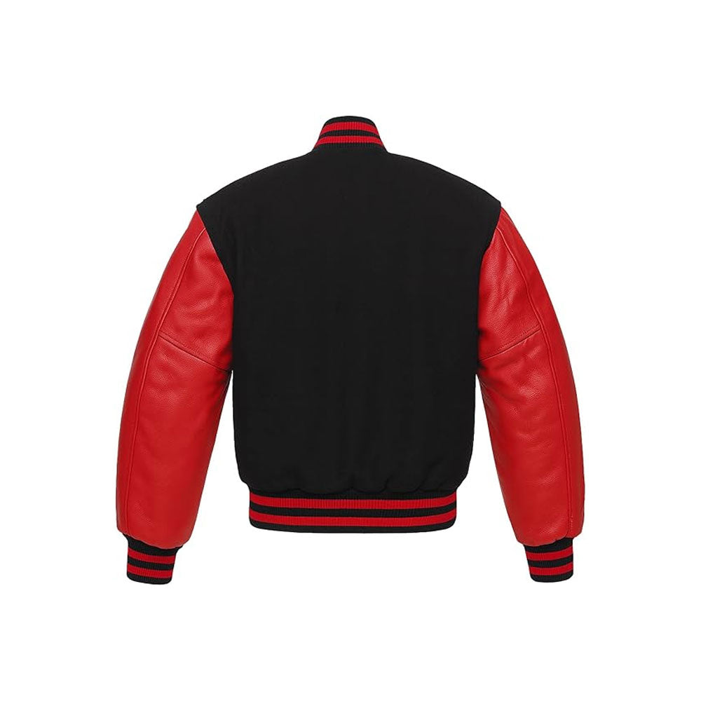 Classic Collegiate Letterman Jacket with Leather-Trimmed Sleeves
