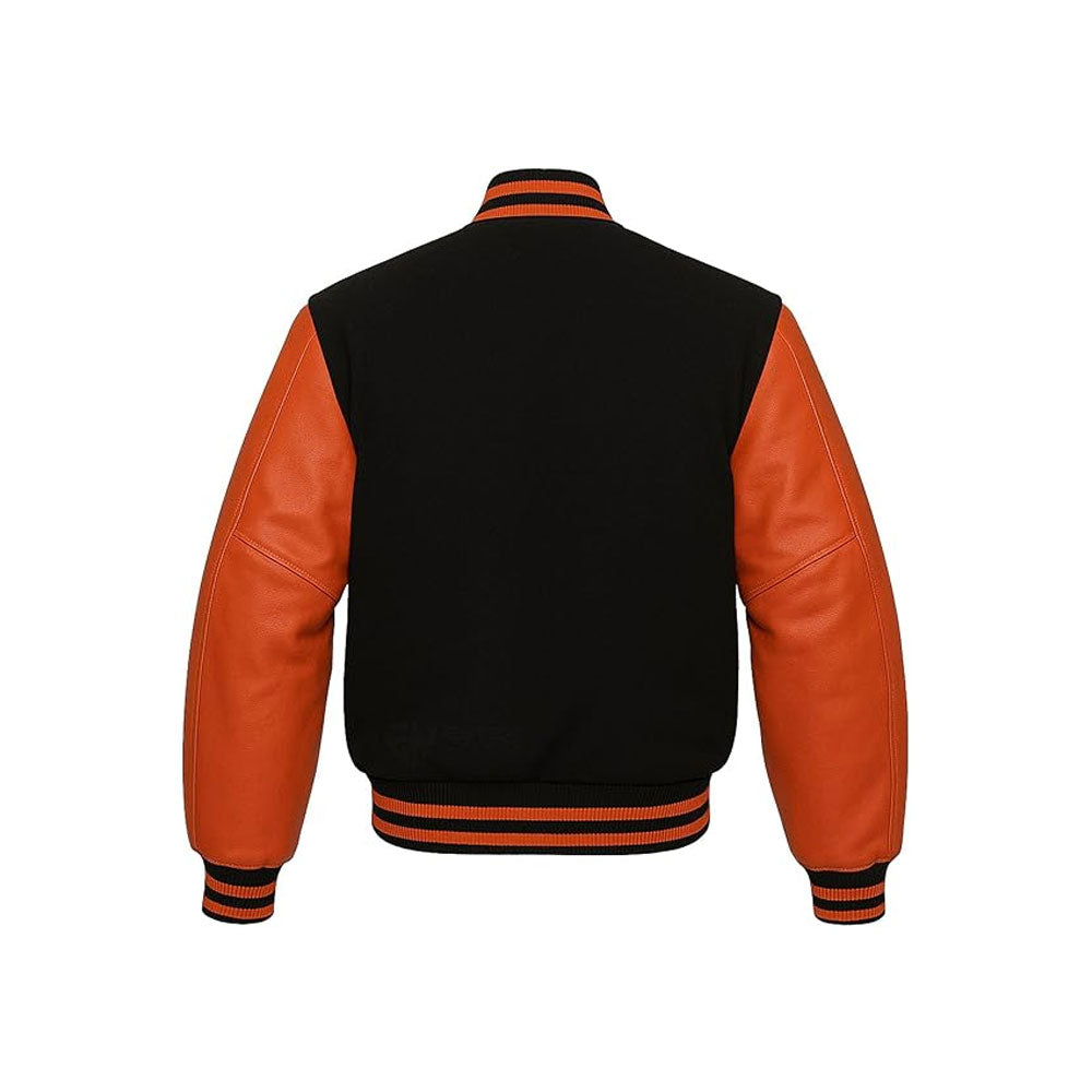 Urban Street Varsity Jacket with Full-Grain Leather Sleeves