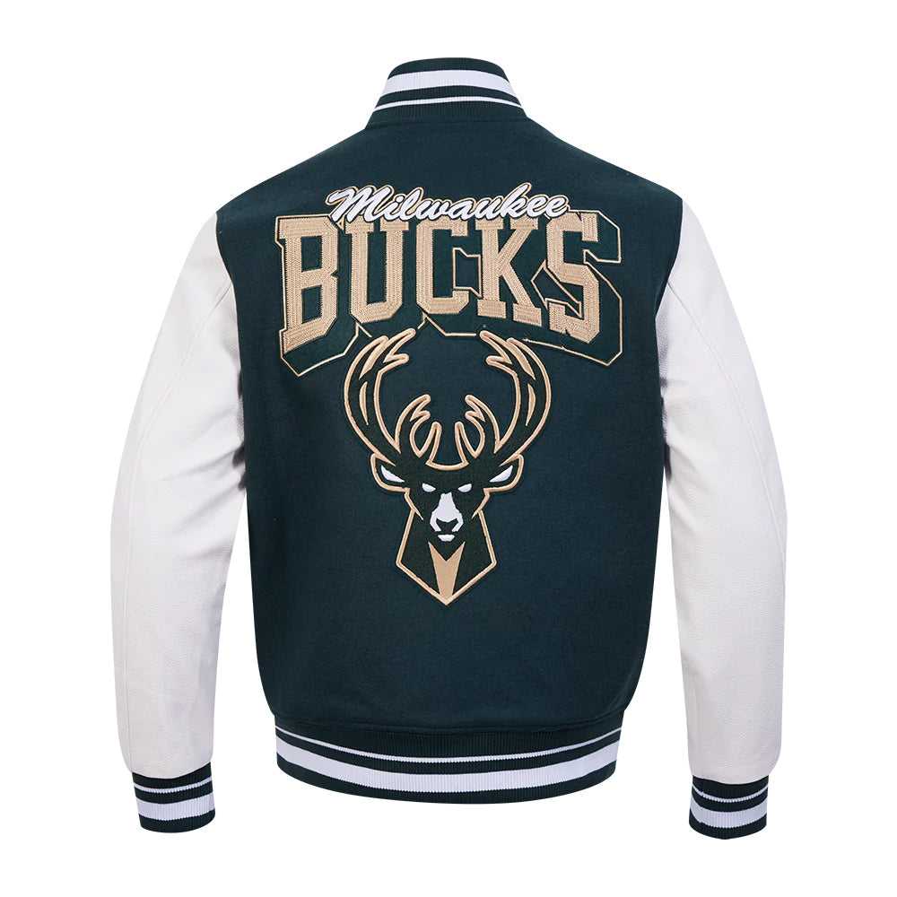 NBA MILWAUKEE BUCKS TEAM BADGE MEN'S RIB WOOL VARSITY JACKET