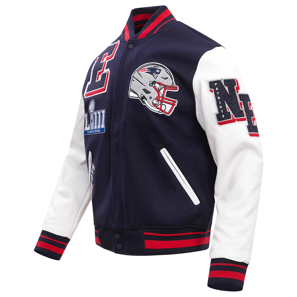 NFL NEW ENGLAND PATRIOTS MASHUP MEN'S RIB WOOL VARSITY JACKET