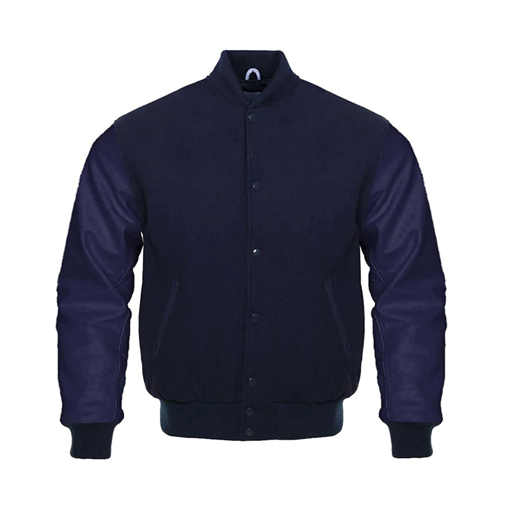 Modern Athletic Varsity Jacket With Leather Sleeves