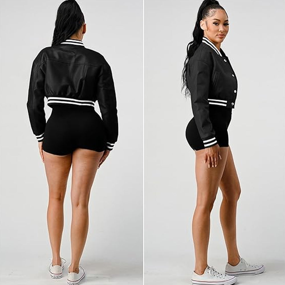 Stylish Women’s Bomber Coat with Ribbed Trim