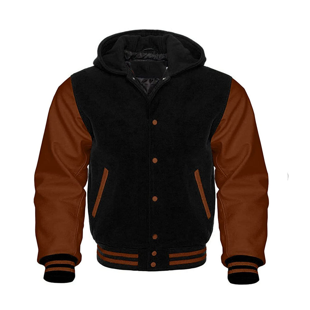 Modren Hoodie Varsity Jacket With Leather Sleeves