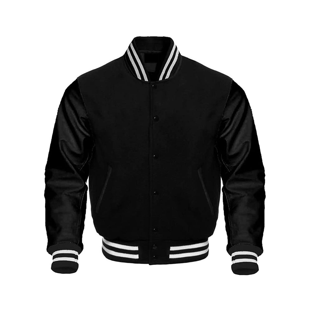 Modern Athletic Varsity Jacket With Leather Sleeves