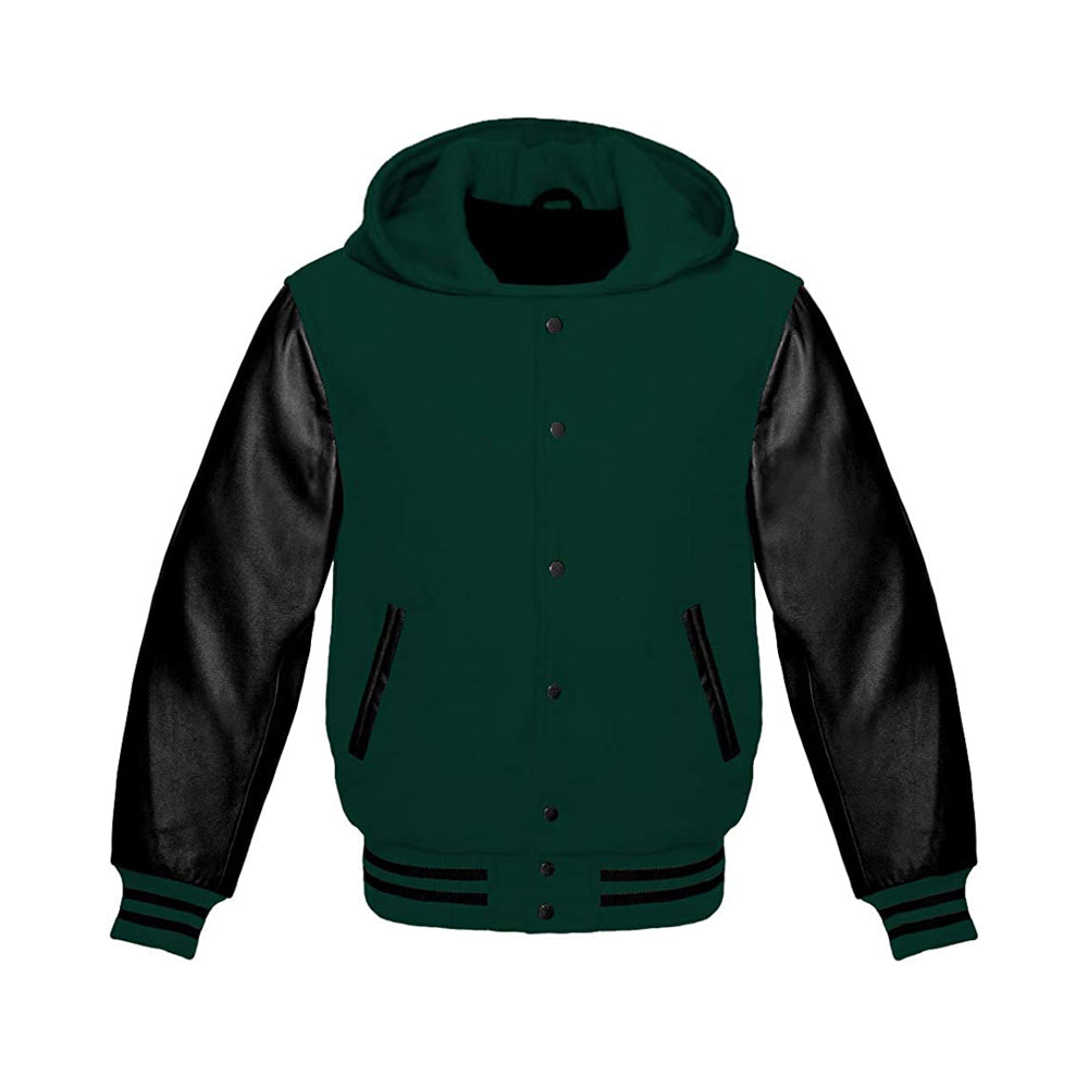 Modren Hoodie Varsity Jacket With Leather Sleeves