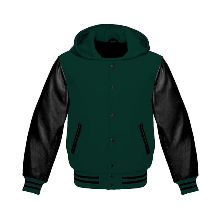 Modren Hoodie Varsity Jacket With Leather Sleeves