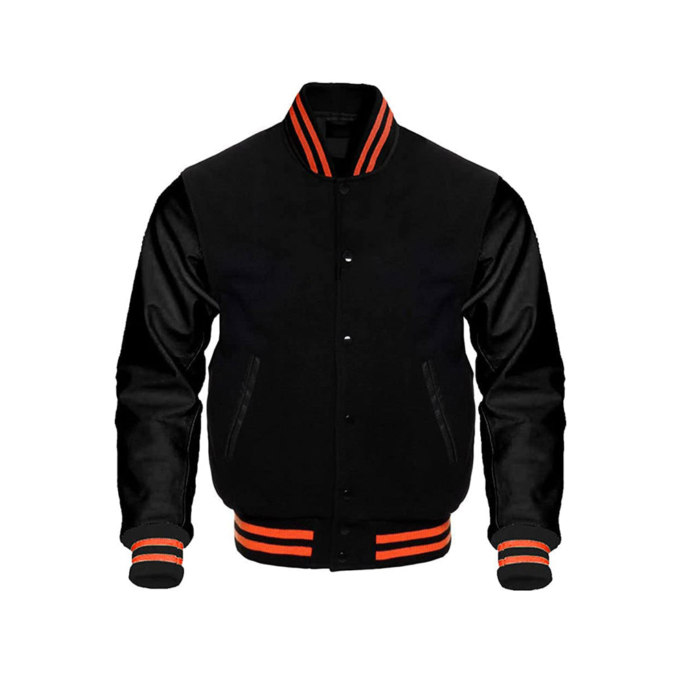 Black Varsity Jacket With Wool Body