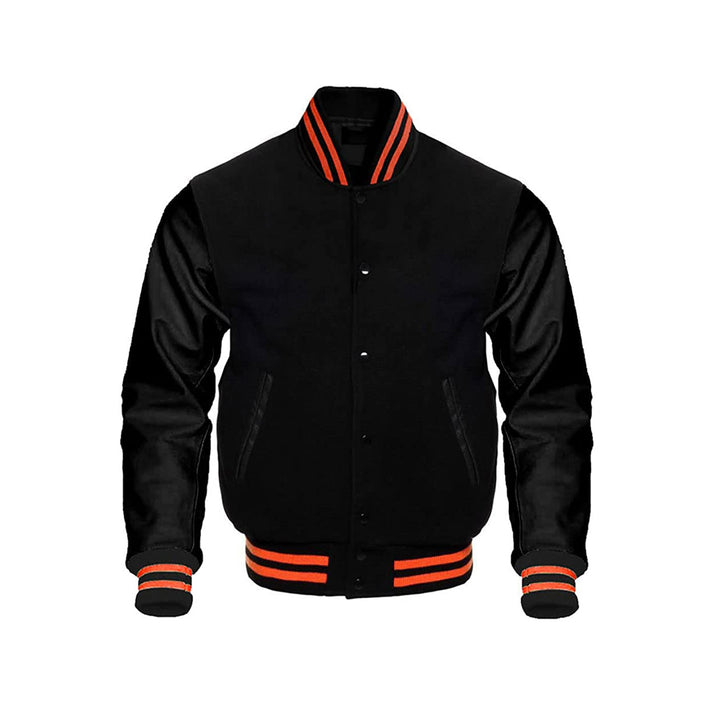Black Varsity Jacket With Wool Body