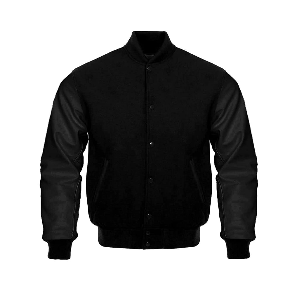 Modern Athletic Varsity Jacket With Leather Sleeves