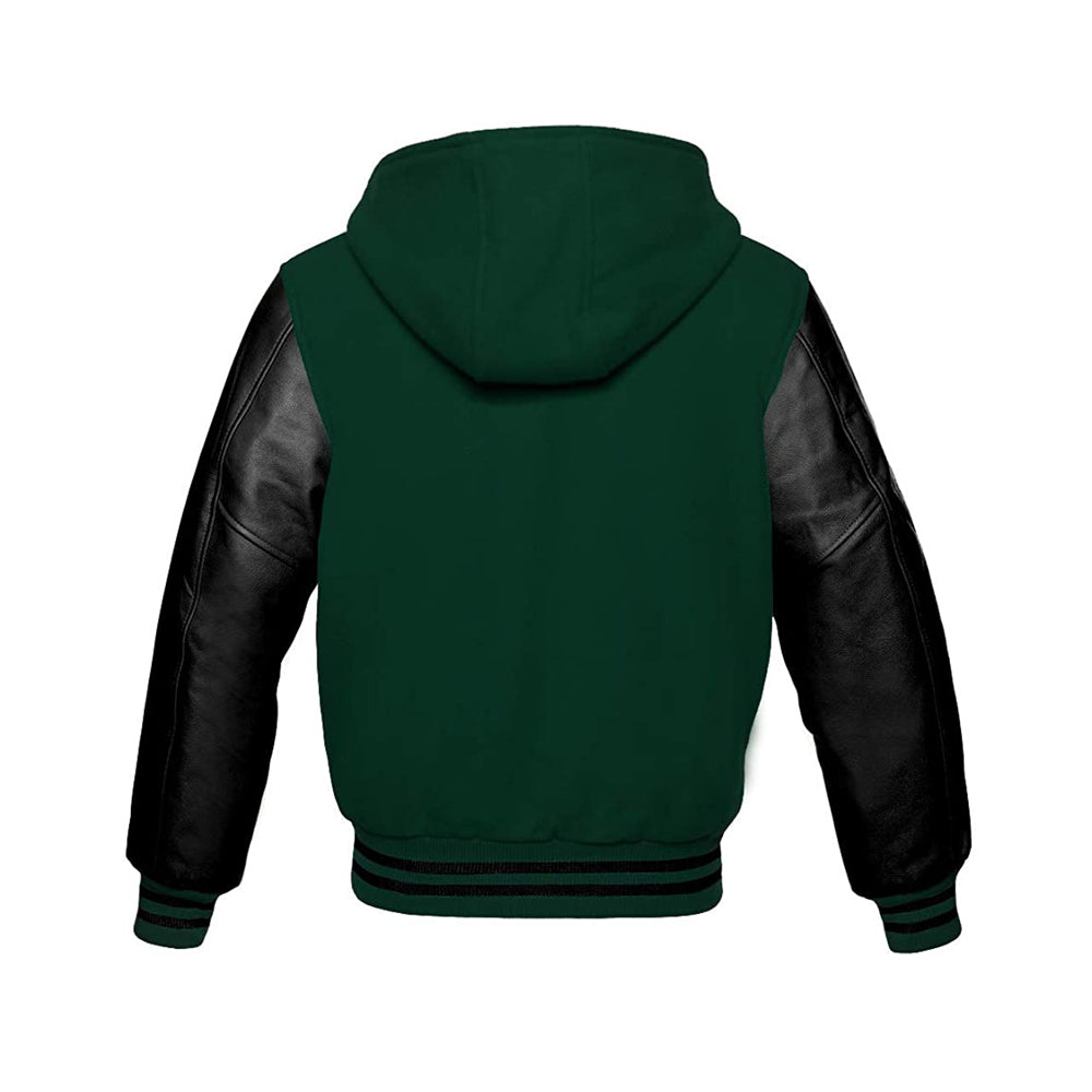 Modren Hoodie Varsity Jacket With Leather Sleeves