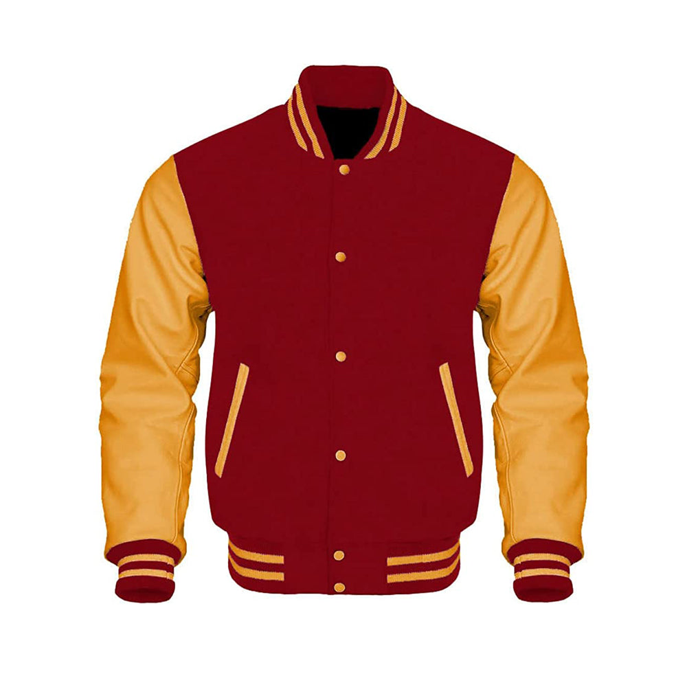 College Style Varsity Jacket With Leather Sleeves