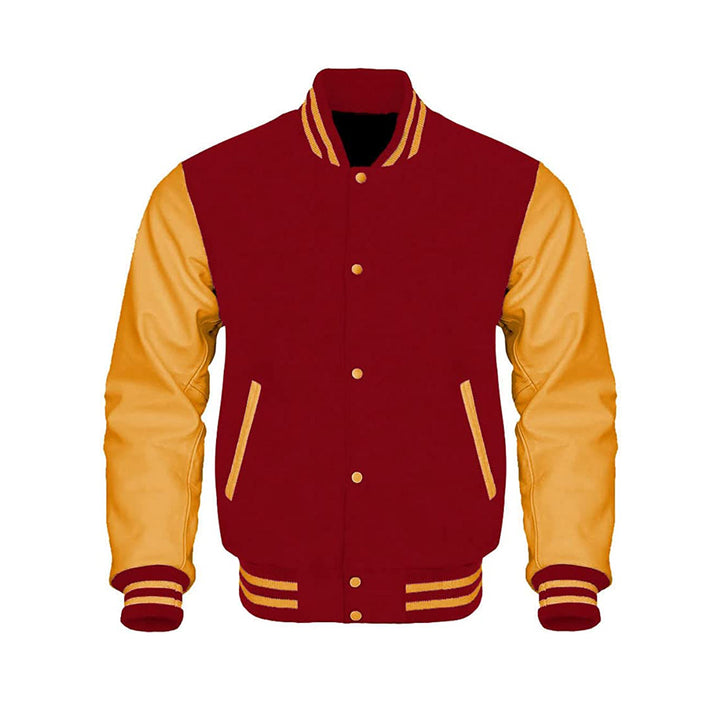 College Style Varsity Jacket With Leather Sleeves